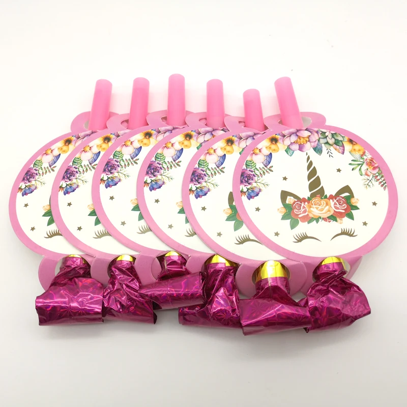 Girls Kids Favors Trumpet Happy Baby Shower Party Decorations Noise Maker Unicorn Theme Birthday Funny Blowouts 6pcs/pack | Дом и сад