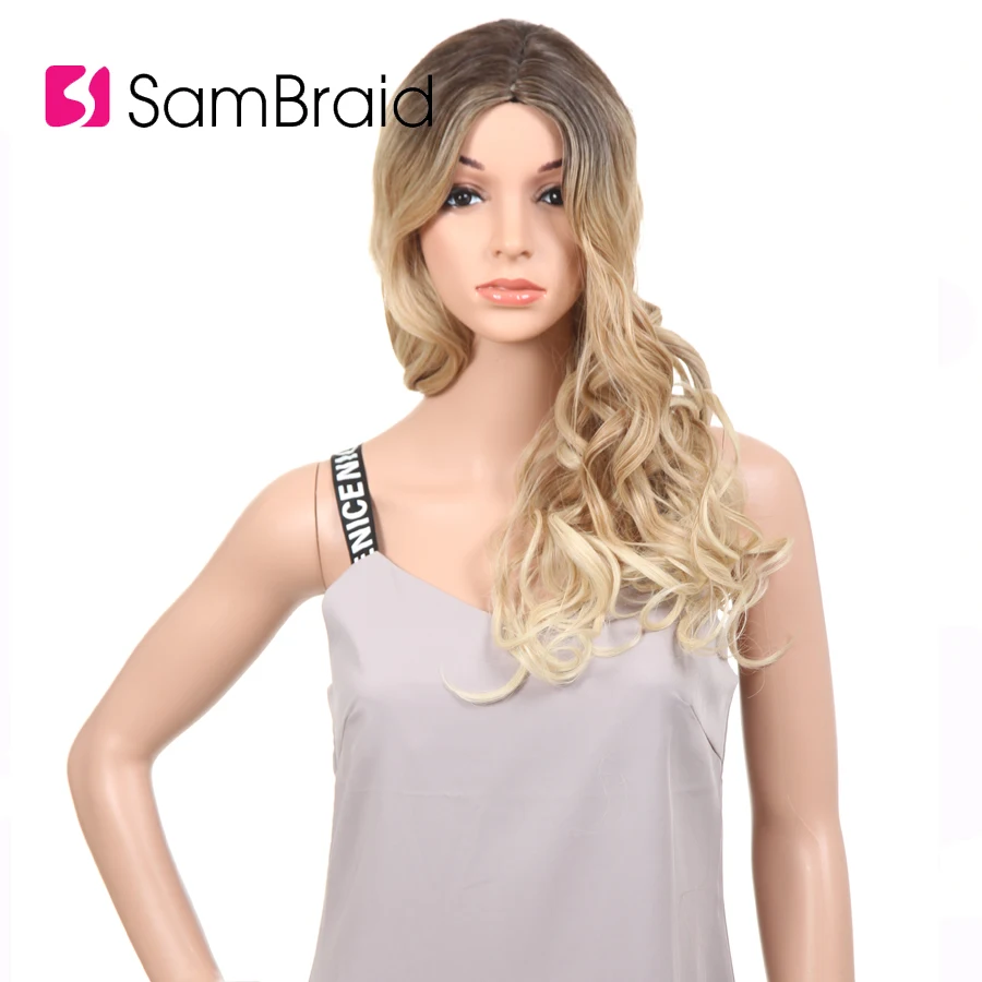 Sambraid синтетический объемный волнистый парик для женщин 24 дюйма/упаковка парик длинные волосы ручной работы блонд волнистый парик для женщин 24 дюйма