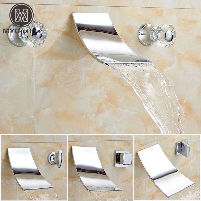 

Wholesale and Retail Bathroom Wall Mount Basin Faucet Dual Handle Chrome Waterfall Basin Sink Mixer Taps