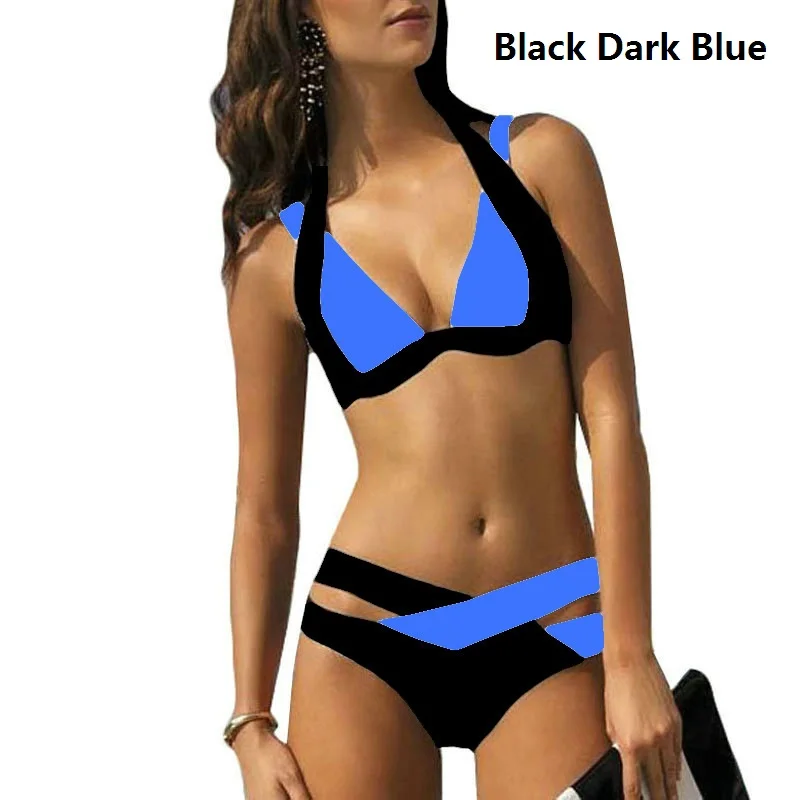 Women Swimsuit Sexy Bikini Swimwear Push Up Woman Thong Bikini Bathing Suit Beachwear Mulheres Biquíni Roupa Banho Sensual Black Dark Blue