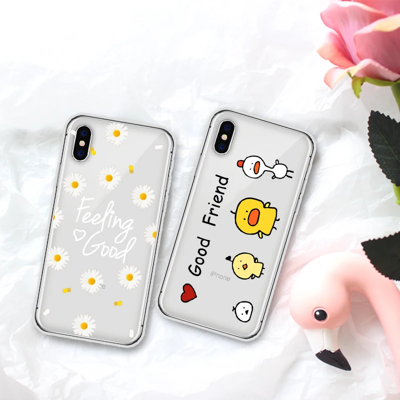 

New Cartoon Text Bee Daisy Flower Cute Duck Smple Soft TPU Phone Case Cover Coque For iPhone 7 7Plus 6 6S 5S 8 8Plus X XS Max