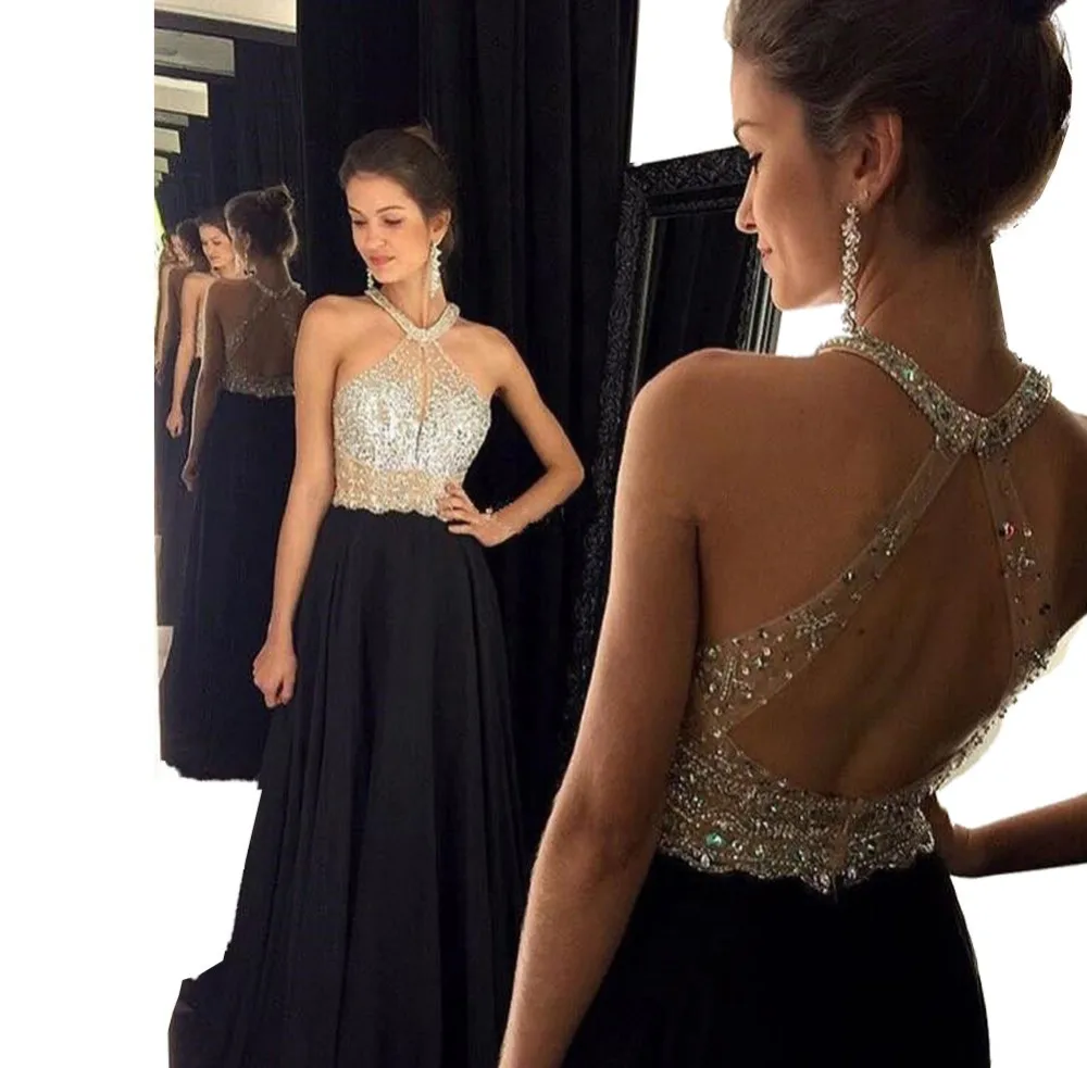 331Black Lady Long Evening Prom Dresses Gown 2019 Chiffon Women Clothes Gown Vestidos Iullsion Back