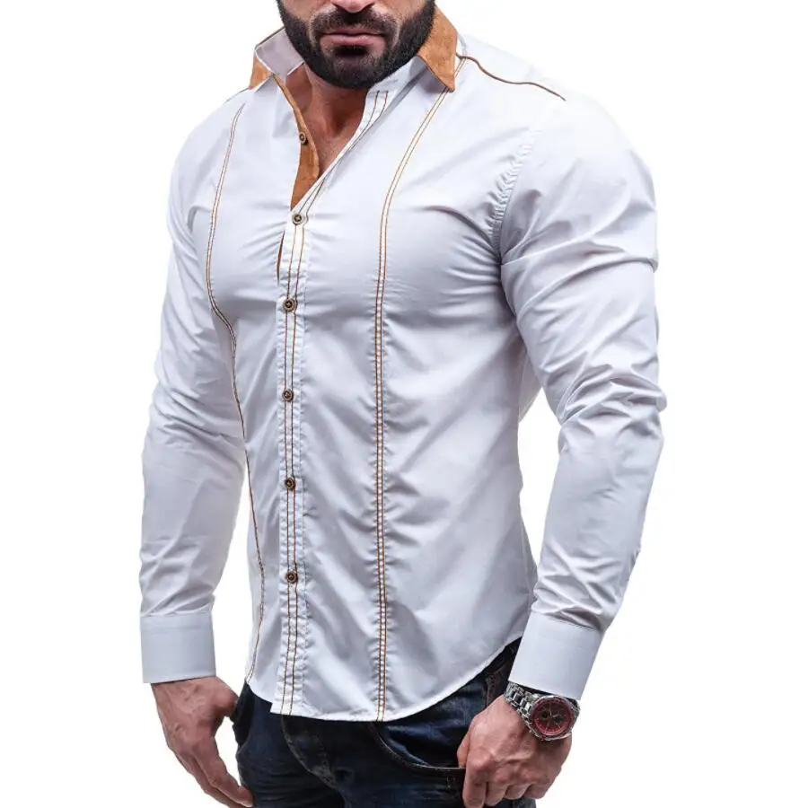 WSGYJ Casual Shirts Men 2019 Brand Fashion Slim Solid Long Sleeve White Dress Shirt Plus Size Cotton Men's Clothing 4XL