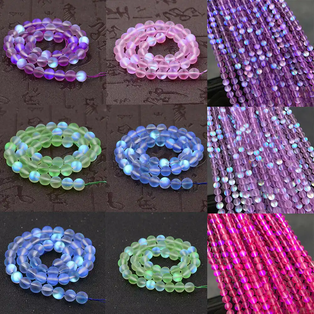 New Mystic Aura Quartz Gemstone Beads Holographic Matte DIY Bracelets Necklace