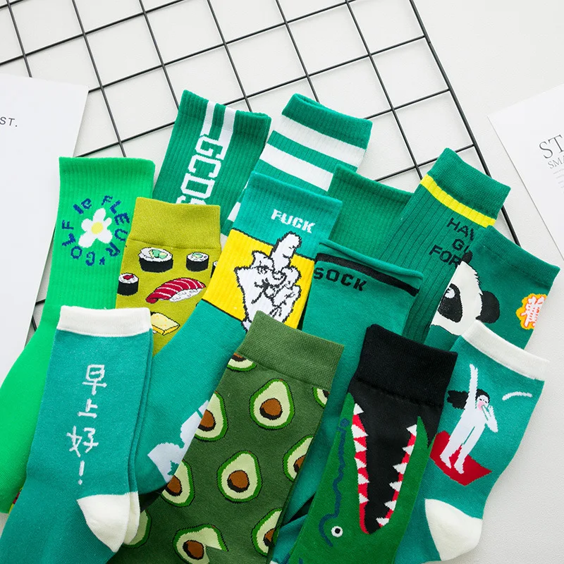 

Green socks children brand fresh Japanese summer dark green retro ins overheated Korean version of ulzzang tube