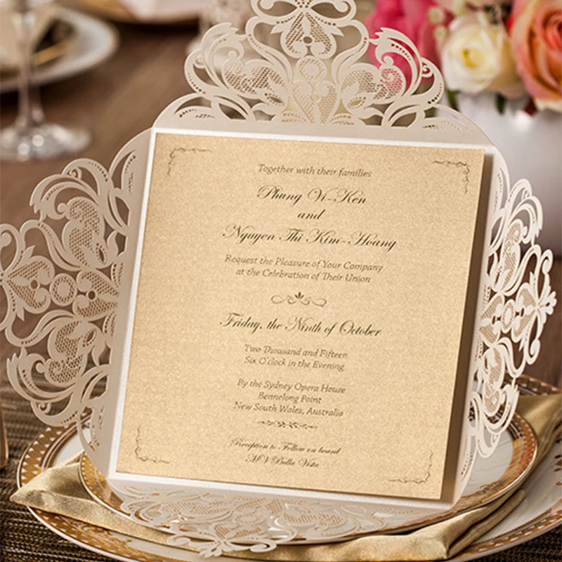 10sets Design Floral White Elegant Laser Cut Wedding Invitation Printable Invitations Cards Romantic Free Shipping