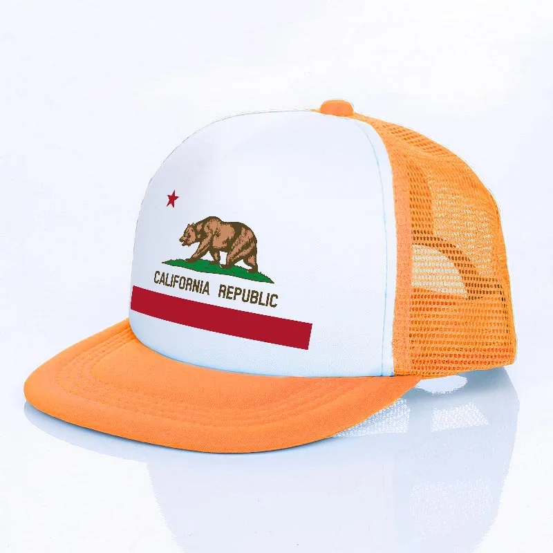 Флаг штата Калифорния грузовые шапки для женщин и мужчин Летние Животные медведь сетка Кепка хип хоп шапка забавная крутая летняя бейсбольная кепка YF112