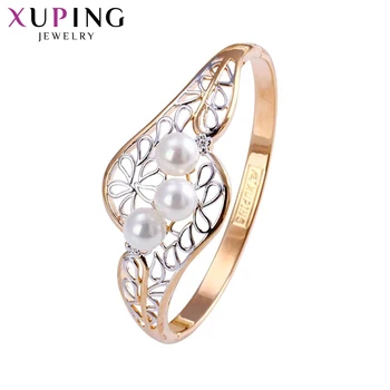 

11.11 Xuping Multicolor Plated Bangles Luxury Three Imitation Pearl Jewelry Family Party Gift Women Girls 50702