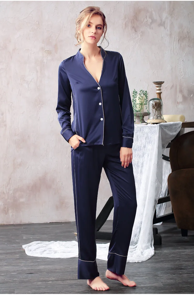 New Women Satin Pajama Set Robe Silk Pajama Sets Full Sleeve Sleepwear 2 Pieces Silk Homewear