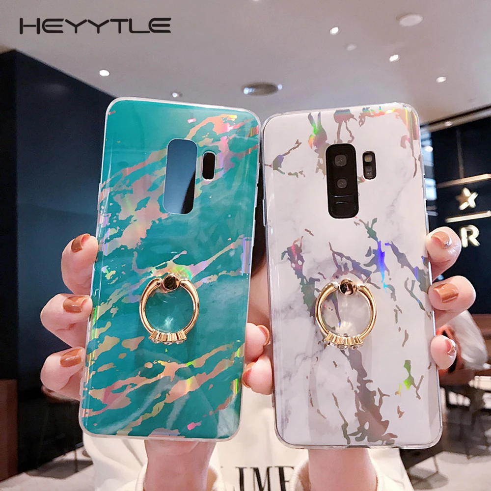 

Heyytle Laser Marble Case For Samsung Galaxy S8 S9 S10 Plus S7 Edge Ring Holder Case For Samsung Note 8 9 Soft TPU Cover Coque