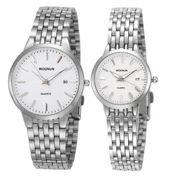 

Valentine Gift Fashion Lovers Watches WOONUN Famous Brand Luxury Women Men Full Steel Quartz Ultra Thin Watches Couple Watches