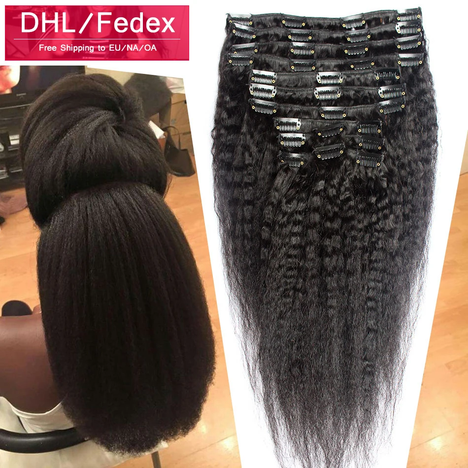 

6A Clip in Human Hair Extensions Kinky Straight 120g 100% Mongolian Italian Coarse Yaki Clip In Hair 10pcs Mongolian Virgin Hair