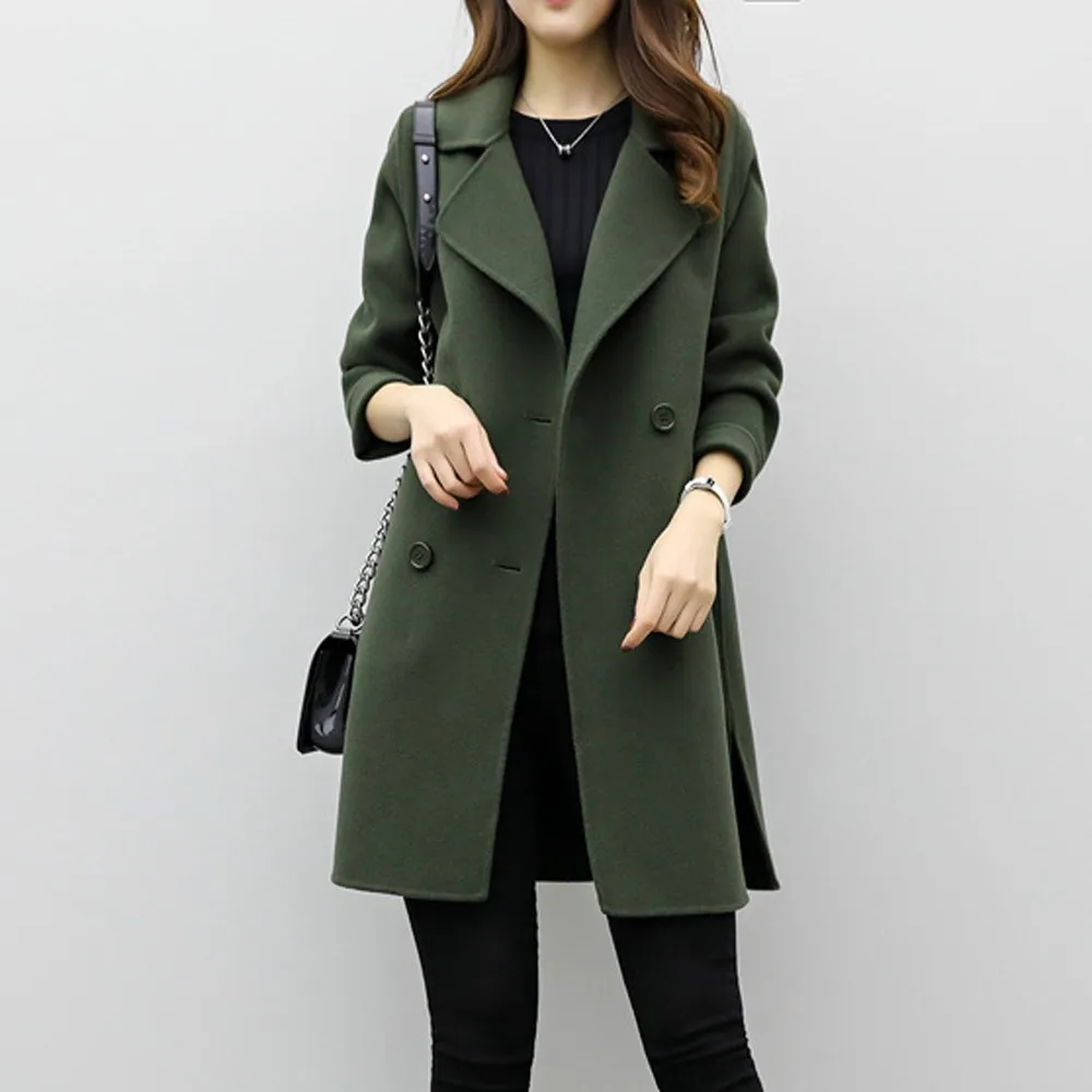 

Autumn Winter Women Jacket Casual Wool Outwear Slim Cardigan Parka 2018 Fashion Button Overcoat Long Coat Jacket