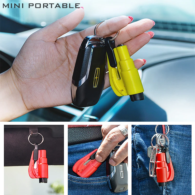 Mini Safety Hammer Car Life-saving Escape Hammer Window Keychain Car Window Broken Emergency Glass Breaker E5M1 Safety Belt Cut