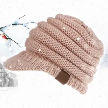 Зимние шапки для девочек, вязаная акриловая бейсбольная шапка, Женская Белая теплая мягкая шапка, мужская повседневная однотонная вязаная шапка