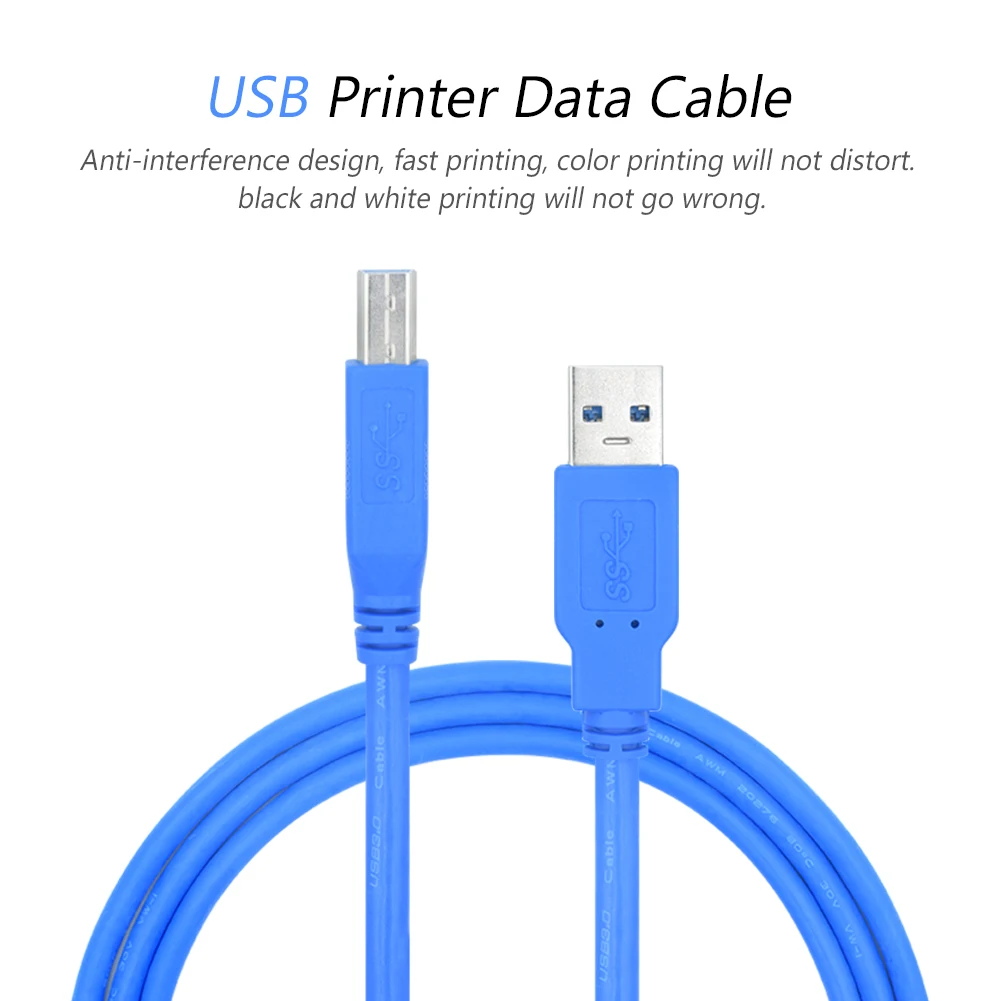 Синий Новый высокоскоростной прозрачный синий кабель для принтера USB 2 0 Тип A