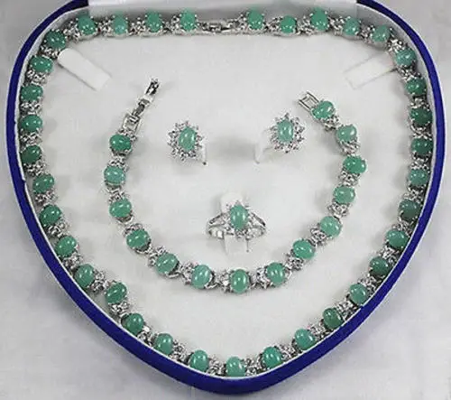 

139 Natural Light Green Jade Necklace Bracelet Earring Ring Jewelry Sets