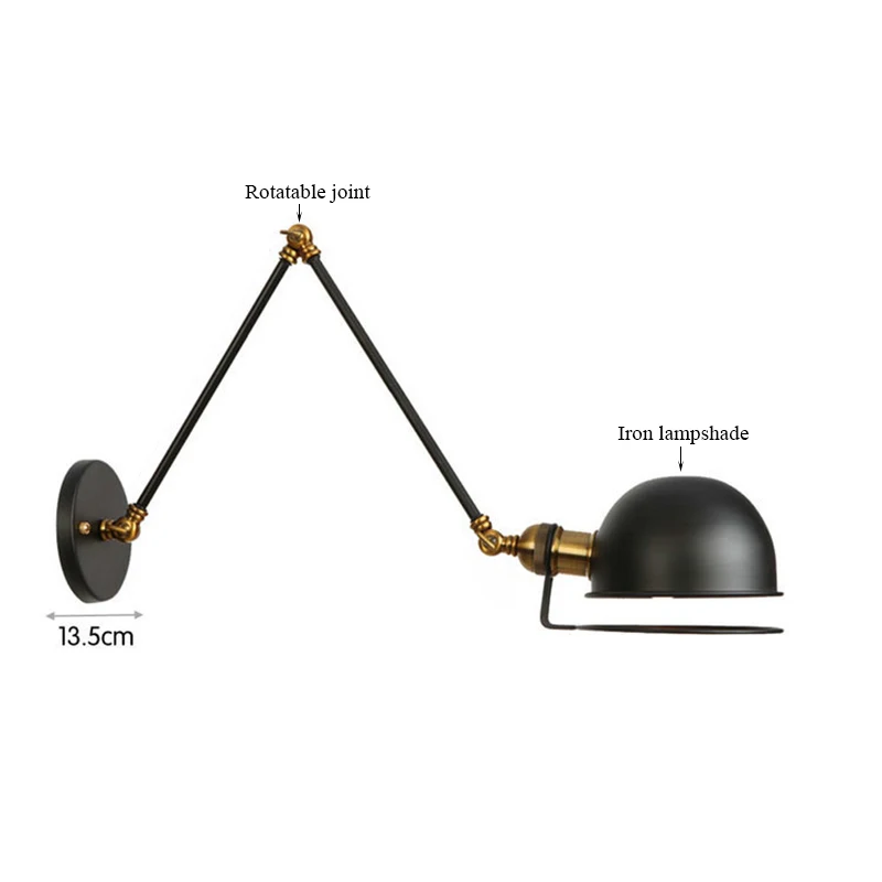 Industrial Decor Vintage Sconce Wall Lights Adjustable Arm Bedroom Study Wandlamp Retro Led Wall Lamp Antique Black/White/Copper