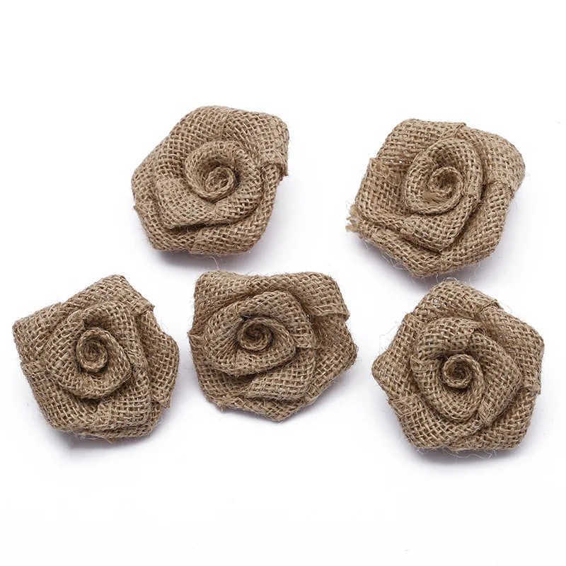 

10pcs/Lot Natural Jute Hessian Flower Handmade Burlap Rose 6cm Vintage Wedding Decoration Party Craft DIY Party Decoration