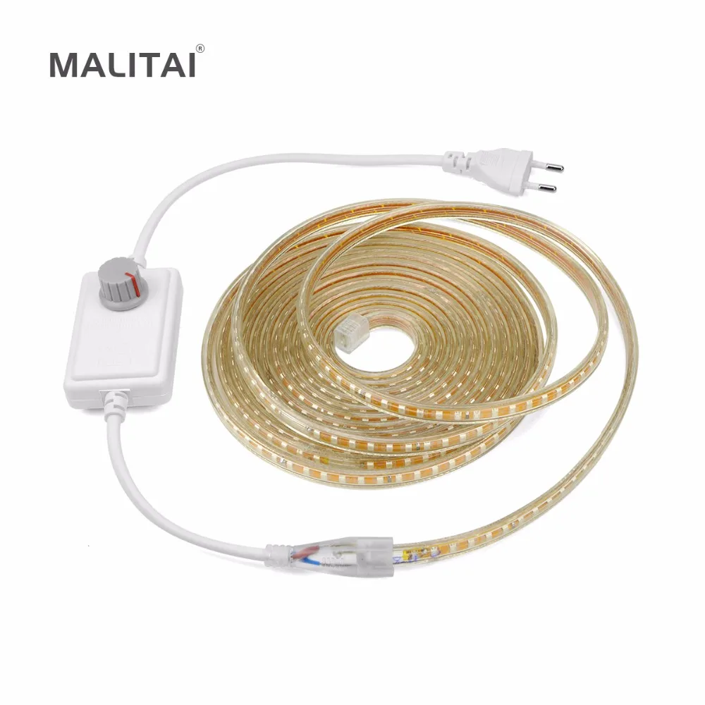 

Dimmable LED Strip 220V Waterproof 2835 120LEDs/m Outdoor LED Tape light String Brighter Than 5050 with EU Power Supply Dimmer