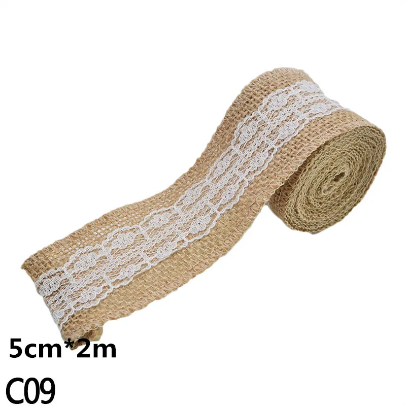 2M 5cm Burlap Rolls Hessian Jute Lace Ribbons Vintage Rustic Wedding Ornaments DIY Craft Supplies Birthday Gift Box Package Rope - Цвет: C09