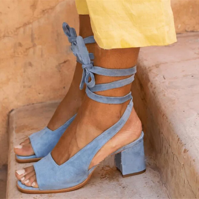 

HEEGRAND Summer Sandals Med High Block Heel Square Toe Open Toe Pumps Shoes Cross Strap Casual Sandals Plus Size 35-43 XWZ5958