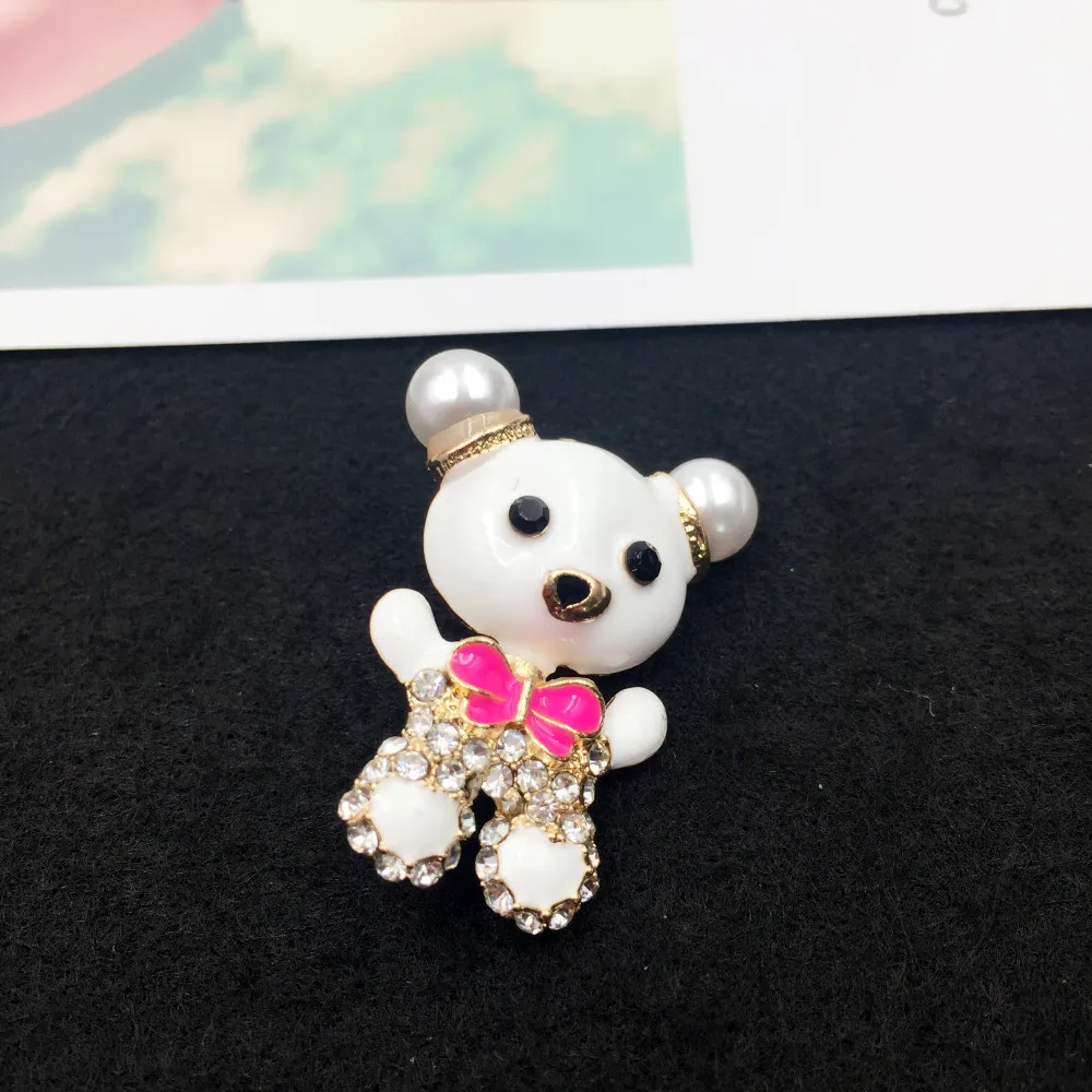 

2018 Fashion Jewelry Korean Cute Enamel Pin Metal Cartoon Pearl Crystal Bear Brooch Broches Vintage Animal Brooches For Women