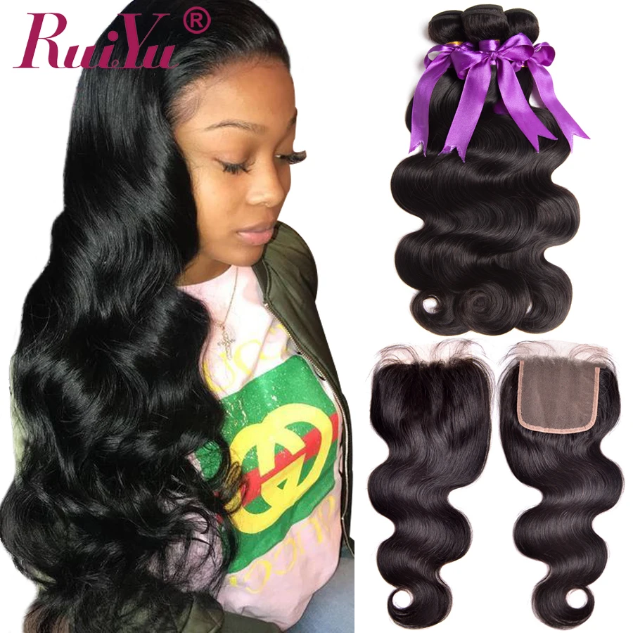 Ruiyu Body Wave Hair Bundles With Closure Peruvian Human Hair