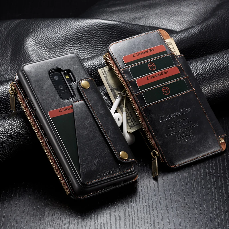 

Original CaseMe For Samsung S9 Plus Wallet Case Luxury 2in1 Leather Card Slots Zipper Case For Samsung Galaxy S9/ S9 Plus Cover