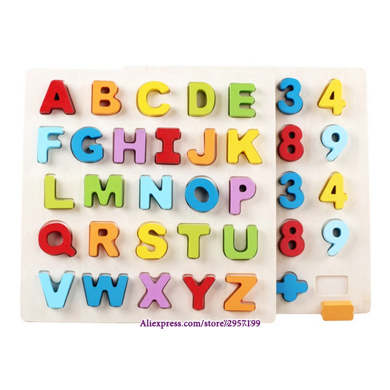 

30CM Baby Alphabet And Digit Learning Hand Grasp Wooden Puzzle Education Toys Child Wood Jigsaw Toy Kids Early Educational Toys