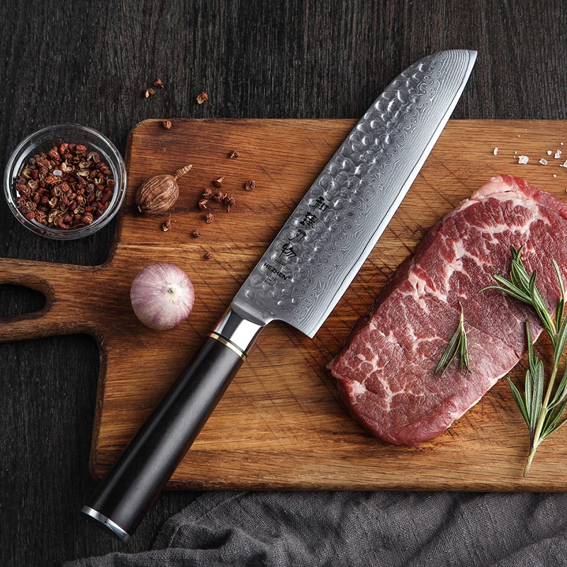 2018 Kitchen Knives Brand 7 inch Santoku Knife Japanese VG10 Damascus Steel Kitchen Cook Knife New Design with Ebony Handle 2018 Kitchen Knives Brand 7 inch Santoku Knife Japanese VG10 Damascus Steel Kitchen Cook Knife New Design with Ebony Handle