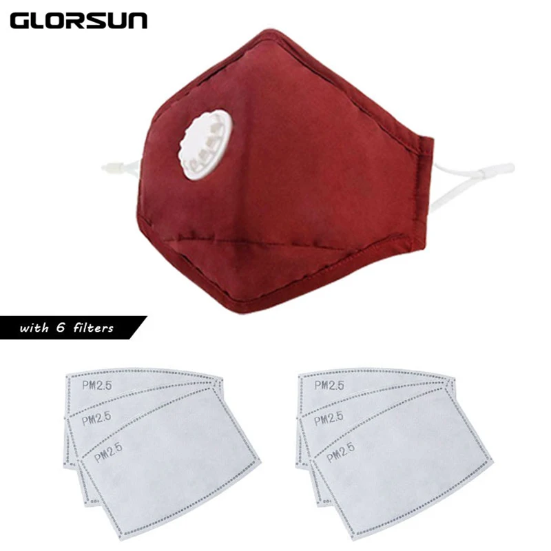 GLORSUN, для мужчин и женщин, маска против дымки, PM2.5, дыхательный клапан, противопылевая хлопковая маска для губ, фильтр с активированным углем, респиратор, муфта рта