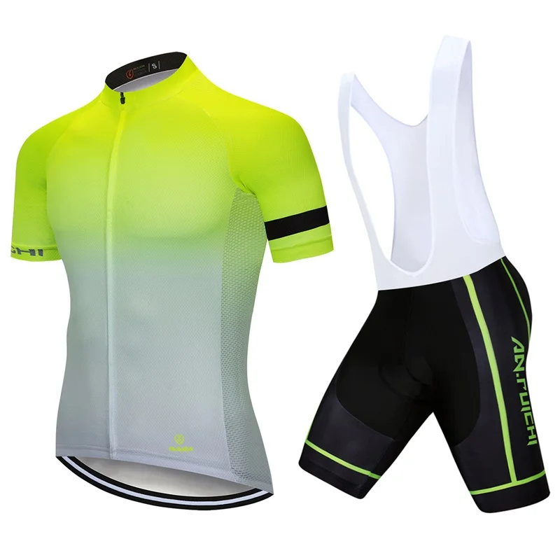 Градиентный цвет Велоспорт Джерси Набор для мужчин короткий рукав езда на велосипеде одежда для мужчин нагрудник Майки Индивидуальные/ обслуживание - Цвет: White Strap