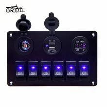 12V 24V Dual USB Car Charger Port 6 Gang Blue LED Rocker Switch Panel Circuit Breaker Car Marine Boat Truck Toggle Switch цена 12V 24V Dual USB Car Charger Port 6 Gang Blue LED Rocker Switch Panel Circuit Breaker Car Marine Boat Truck Toggle Switch цены онлайн