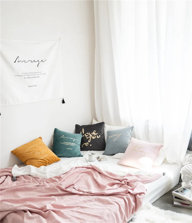Домашние Декоративные диванные подушки бархатные цветные окантовки золотые буквы наволочка, Чехол на подушку наволочка