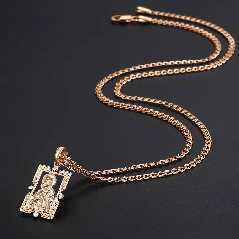 Trendsmax Пресвятая Дева Мария ожерелье с кулоном для женщин и мужчин 585 розовое золото ожерелье модное ювелирное изделие подарки 50,5 см GP192