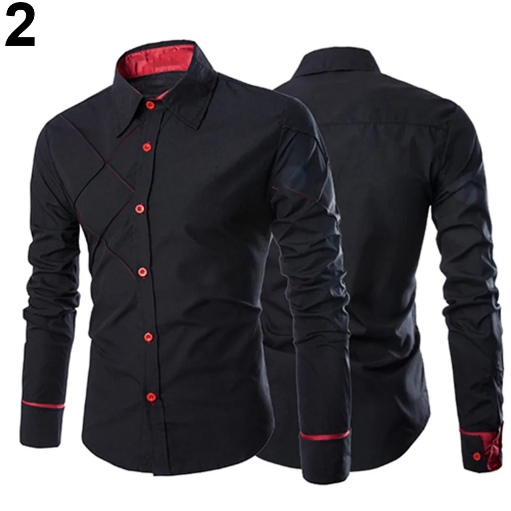 Men Casual Business Buttoned Formal Long Sleeve Grid Slim Fit Stylish