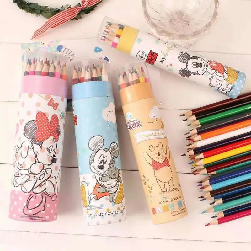 

Cartoon Mickey Minnie Winnie Color Pencil Set Disney Mickey Mouse 12 Different Colours Wooden Colored Pencils for kids