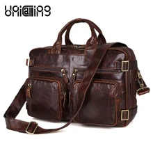 Для мужчин большая емкость кожаная сумочка Винтаж Мода деловых поездок сумки для Для мужчин из натуральной коровьей кожи сумка для ноутбука