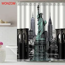 WONZOM Statue of Liberty Polyester Fabric Bridge Shower Curtain Bathroom Decor Scenery Waterproof Cortina De Bano With Hook 2017 WONZOM Statue of Liberty Polyester Fabric Bridge Shower Curtain Bathroom Decor Scenery Waterproof Cortina De Bano With Hook 2017