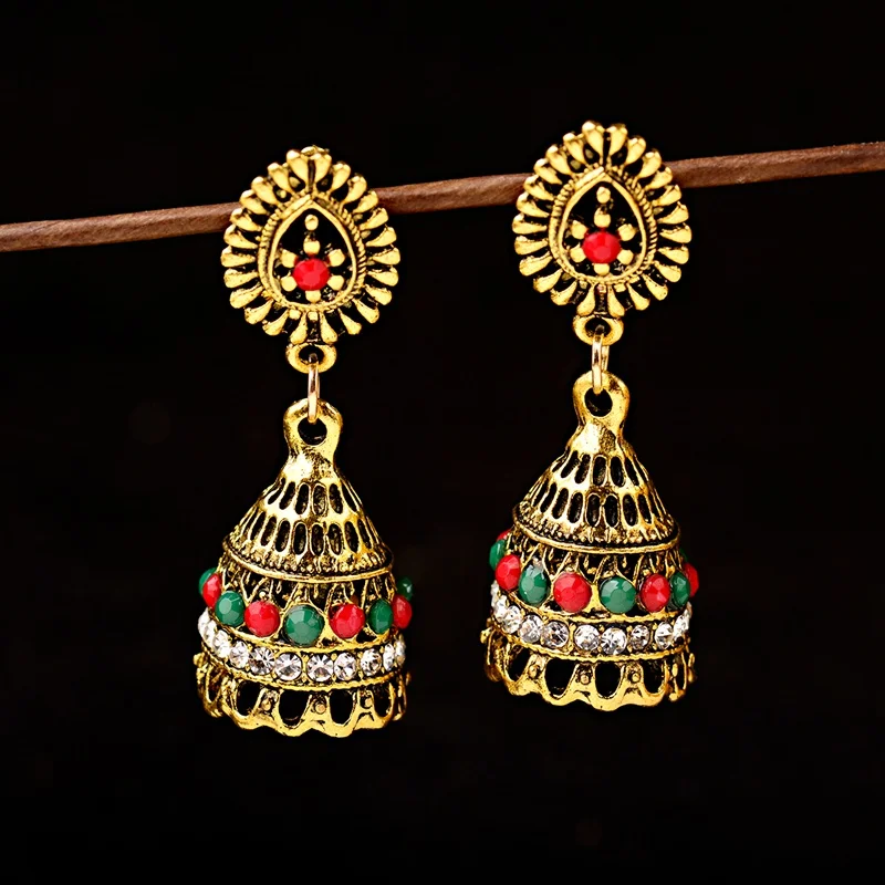 DOUVEI, винтажные золотые индийские серьги для женщин, Jhumka, серьги, классические, Роскошные, массивные, полые серьги ohringe HXE076