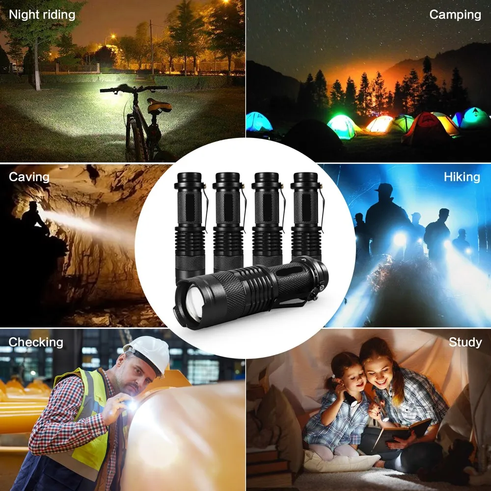 Adjustable Mini LED Flashlight Torch Zoom Focus Torch Lamp Penlight Waterproof 3 Modes Use AA/14500 battery For Camping running