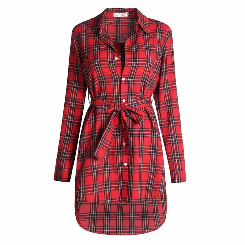 Fashion Women Blouses Long Sleeve Plaid Shirts Turn Down Collar Shirt Casual Ladies Tops Tunic Feminine Irregular Blouses LJ5932