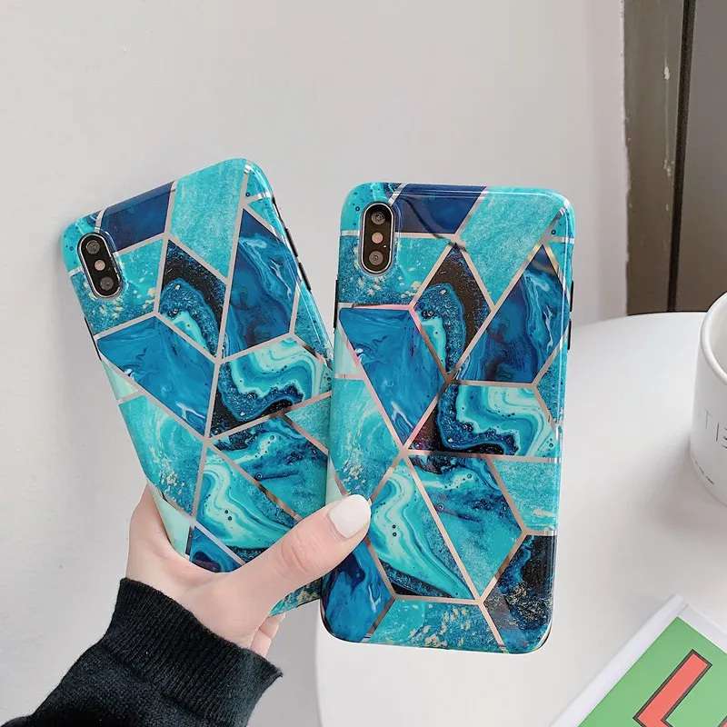 

Luxury Plating Lines Marble Phone Case For iPhone X XR XS Max Glossy Geometric Soft Silicone Back Cover For iPhone 7 8 6 6S Plus