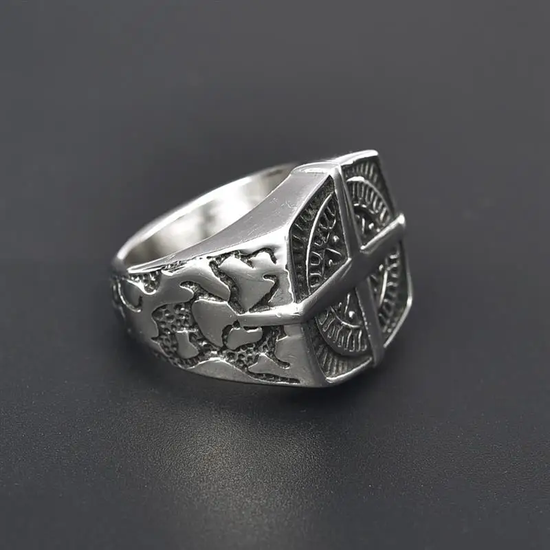 Jiyaiqi, мужское кольцо, ретро стиль, серебро, нержавеющая сталь, компас, стильные, модные, мужские, вечерние, кольца, мужские ювелирные изделия