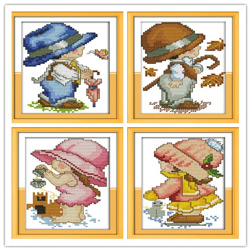 

DIY Needlework Seasons Baby-Spring Summer Autumn Winter DMC Counted Dimensions Cross Stitch Set for Embroidery Knitting Needles