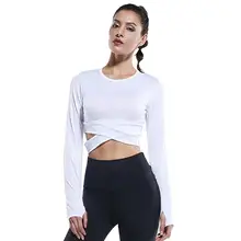 Женская Повседневная обёртывать накрест укороченный Топ Спортивная быстросохнущая Спортивная рубашка с длинными рукавами шорты, спортивный костюм топ для йоги все сезоны