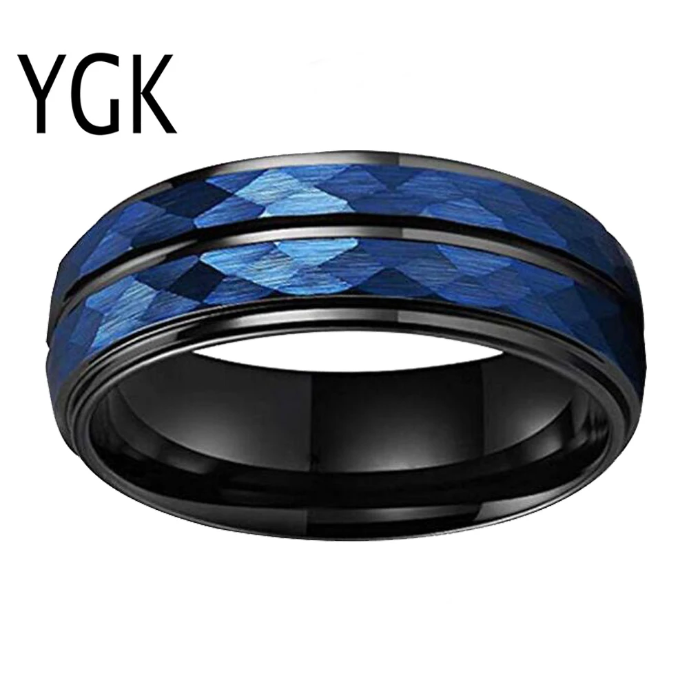 Womens Mens Black Blue Rings Tungsten Carbide Ring With Grooves Wedding Band Engagement Ring Comfort Fit Anniversary Gift Rings