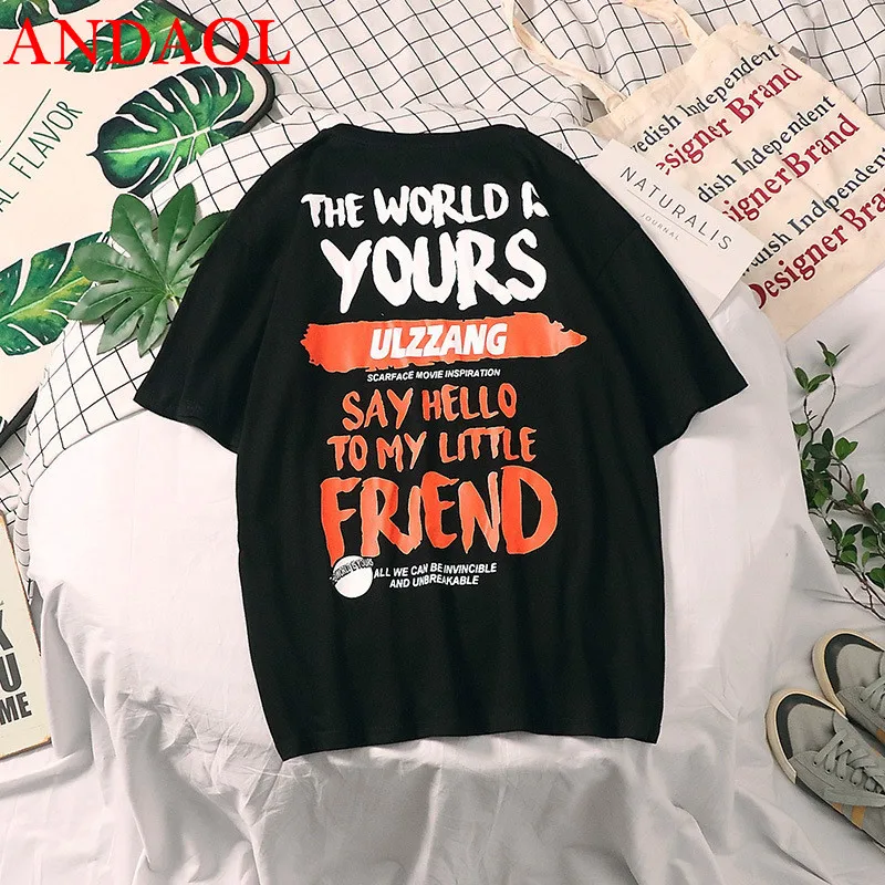 

ANDAOL Men's Casual T-Shirts Top Quality Print Letter O-Neck Cotton Loose Half Sleeve T Shirt Fashion Trend Hip Hop Tee Shirt