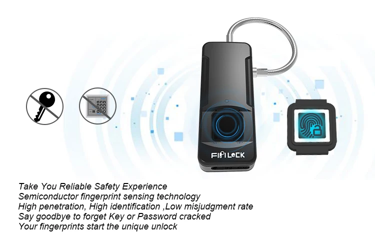 

FipiLock Smart Fingerprint Lock Biometric Padlock Portable Outdoor PodLock - Your Finger Is Key